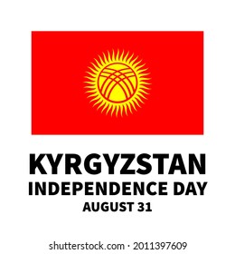 Kyrgyzstan Independence Day lettering with flag. National holiday celebrate on August 31. Vector template for typography poster banner, flyer, sticker, greeting card, postcard, etc.