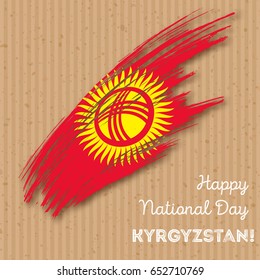 Kyrgyzstan Independence Day Patriotic Design. Expressive Brush Stroke in National Flag Colors on kraft paper background. Happy Independence Day Kyrgyzstan Vector Greeting Card.