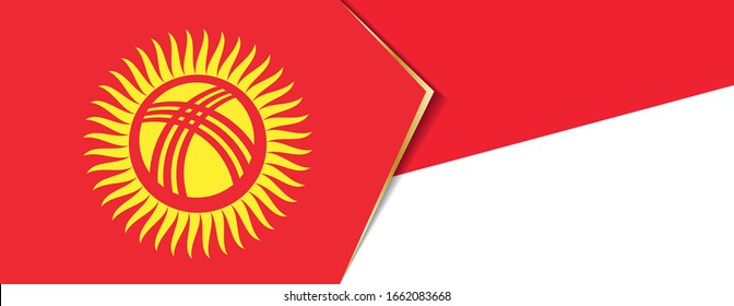 Kirgisistan und Indonesien sind Flaggen, zwei Vektorillustrationen Flaggen Symbol für Beziehung oder Konfrontation.