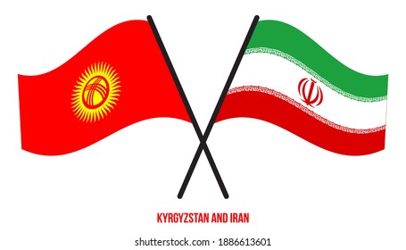 Kyrgyzstan and Iran Flags Crossed And Waving Flat Style. Official Proportion. Correct Colors.