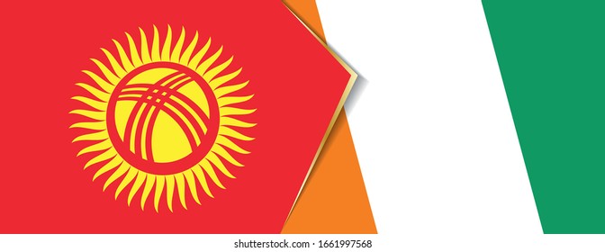 Kyrgyzstan and Ivory Coast flags, two vector flags symbol of relationship or confrontation.