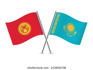 Kyrgyzstan and Kazakhstan flags. Kyrgyz and Kazakh flags, isolated on white background. Vector icon set. Vector illustration. 