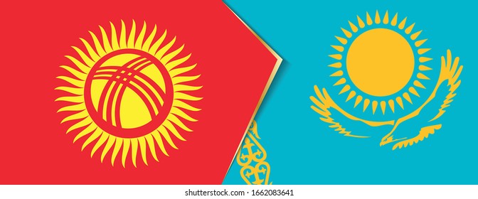 Kirgisistan und Kasachstan Flaggen, zwei Vektorillustrationen Flaggen Symbol für Beziehung oder Konfrontation.