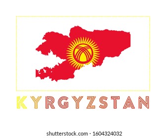 Kyrgyzstan Logo. Map of Kyrgyzstan with country name and flag. Stylish vector illustration.