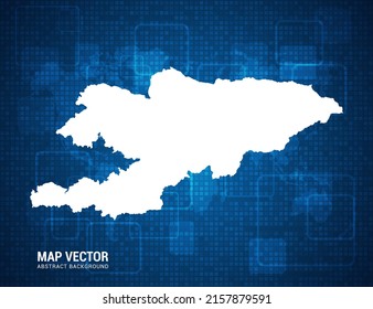 Mapa de Kirguistán con textura abstracta de tablero de píxeles con tecnología de fondo azul.