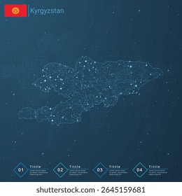 Kyrgyzstan map abstract geometric mesh polygonal light. Business wireframe mesh spheres from flying debris. Blue structure style vector illustration concept.