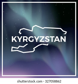 Kyrgyzstan map against the backdrop of polar lights on the starry sky. Aurora borealis abstract vector background. EPS10 contains transparency, mesh gradients used.