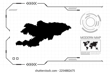 Mapa kirguiso del marco digital negro HUD, GUI, interfaz de interfaz de usuario vector de radar.