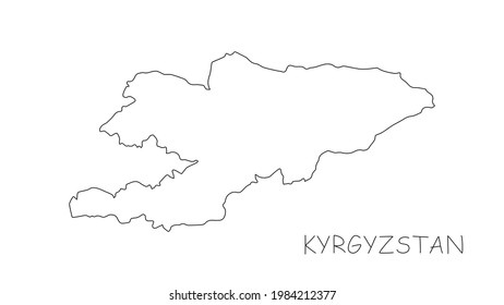 Kyrgyzstan map black line on white background. Vector illustration.
