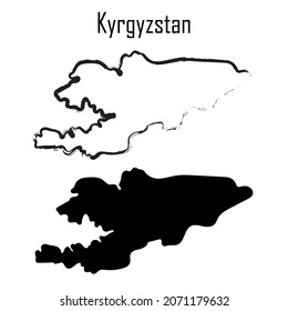 Kyrgyzstan map black and white vector illustration. map black and white vector illustration.