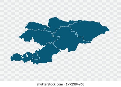 Kyrgyzstan map blue Color on Backgound png