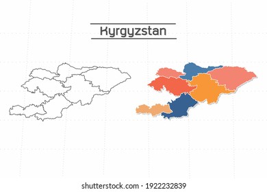 Kyrgyzstan map city vector divided by colorful outline simplicity style. Have 2 versions, black thin line version and colorful version. Both map were on the white background.