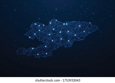 Kyrgyzstan Map Connection. Abstract Digital Technology 3D Mesh Polygonal Network Line, Design Sphere, Dot and Structure on Dark Background. Vector Illustration EPS10.