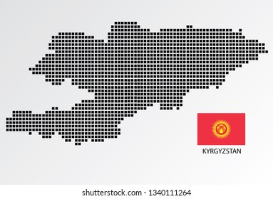 Kyrgyzstan map design square with flag Kyrgyzstan.