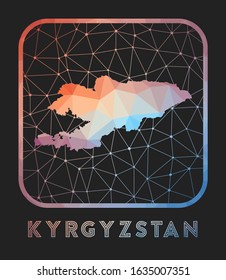 Kyrgyzstan map design. Vector low poly map of the country. Kyrgyzstan icon in geometric style. The country shape with polygonal gradient and mesh on dark background.