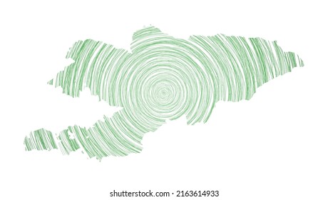 Kirgisistan Karte gefüllt mit konzentrischen Kreisen. Der Skizzenstil kreist in Form des Landes. Vektorgrafik.