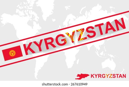 Kyrgyzstan map flag and text illustration, on world map