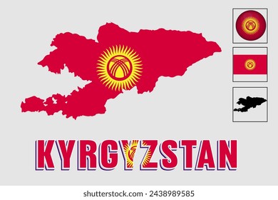 Kyrgyzstan map and flag in vector illustration