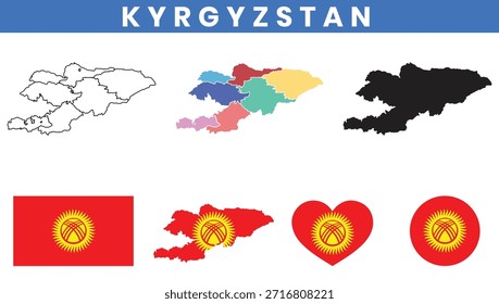 Conjunto de Vectores de mapa y bandera de Kirguistán