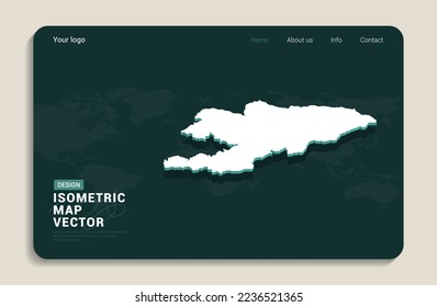 Kyrgyzstan map green background with isometric vector. Web banner layout template.