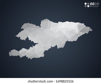 Kyrgyzstan map grey polygon red triangle mosaic with dark background. style gradient vector.