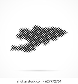Kyrgyzstan map in halftone. Dotted illustration isolated on a white background. Vector illustration.