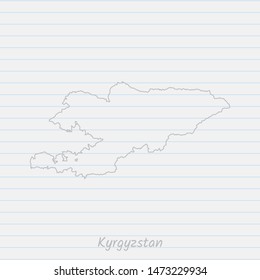 Kyrgyzstan map hand drawn gray outline on notebook background. Vector Illustration EPS10.