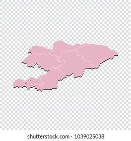 Kyrgyzstan map - High detailed pastel color map of Kyrgyzstan. Kyrgyzstan map isolated on transparent background. Vector illustration eps 10.