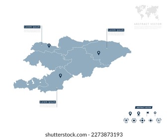 Kyrgyzstan map of infographic blue Navigator pin location checking communication information plan position.