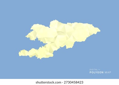 Kirguistán Mapa en estilo de Vector de polígono bajo, ilustración de forma geométrica con tonos amarillos suaves sobre fondo azul, silueta limpia para infografía.
