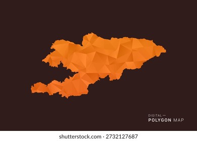Mapa de Kirguistán - Vector de polígono bajo, silueta triangulada geométrica en tonos naranja y marrón oscuro, estilo infográfico moderno limpio, fondo aislado.