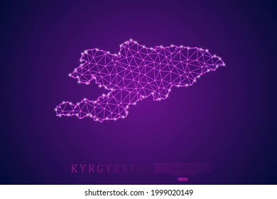 Kyrgyzstan Map mash line and point scales on purple technology background. Wire Frame 3D mesh polygonal network line, design sphere, dot and structure -  Vector illustration eps 10