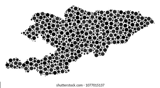 Kyrgyzstan Map mosaic of small circles in various sizes. Random round dots are combined into Kyrgyzstan Map composition. Vector geographical map design concept.