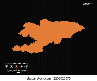 Kyrgyzstan map of orange digital frame HUD, GUI, UI interface technology radar vector.