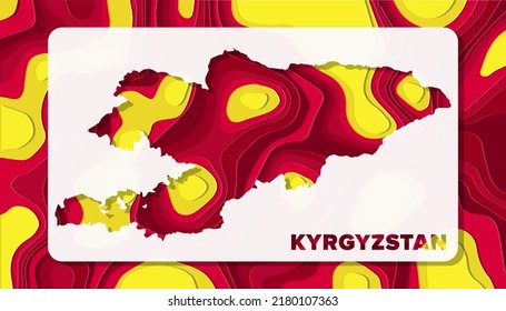 Kyrgyzstan Map with Paper Cut Waves Background Shape perfect for Greeting Card, Desktop Wallpaper, and Banner