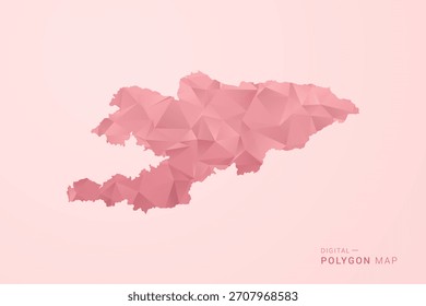 Mapa do Quirguistão - Ilustração vetorial em estilo polígono em rosa suave Valentine Theme, Low Poly Geometric Design, Isolated on Pastel Background.