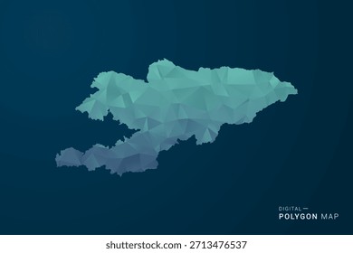 Mapa do Quirguistão - Ilustração vetorial em estilo polígono com gradiente azul-azulado, design geométrico de baixa poli, inspiração digital e tecnológica, silhueta limpa em fundo escuro.