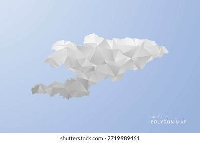 Kirgisistan Karte - polygonale Vektorgrafik in Grau, Weiß und Blau, Low-Poly-geometrisches Design, minimale Silhouette, geeignet für Infografik und modernes Design.