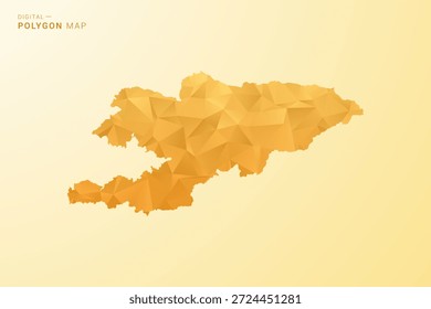 Mapa de Kirguistán - Ilustración vectorial de estilo polígono en diseño geométrico de bajo poli amarillo y naranja, silueta mínima moderna, aislada para infografía.