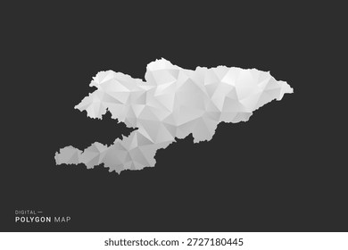 Kyrgyzstan Map - Polygon style vector illustration in black, gray and white low poly geometric design, minimal silhouette, isolated for infographic.