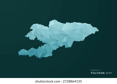 Mapa de Kirguistán - Ilustración vectorial de estilo polígono en diseño geométrico de bajo poli verde y azul, silueta mínima limpia para infografía.