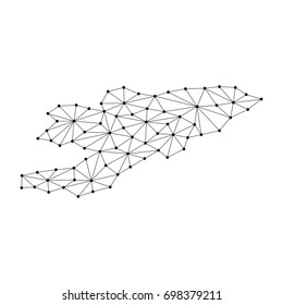 Kyrgyzstan map of polygonal mosaic lines network, rays and dots vector illustration.