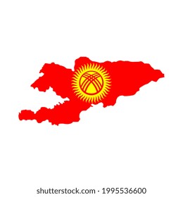 Kyrgyzstan map silhouette with flag on white background