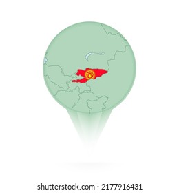 Kyrgyzstan map, stylish location icon with Kyrgyzstan map and flag. Green pin icon.