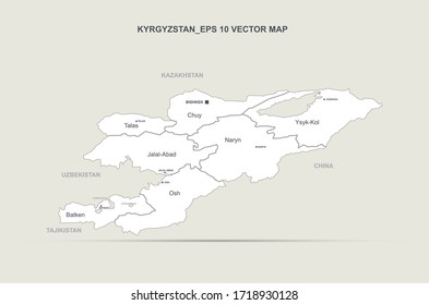 Kirgisistan-Karte. Vektorplan von Kirgisistan in Zentralasien.