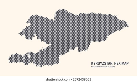 Kyrgyzstan Map Vector Hexagonal Halftone Pattern Isolate On Light Background. Hex Texture in the Form of a Map of Kyrgyzstan. Mod Technologic Contour Map of Kyrgyzstan for Design or Business Projects