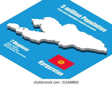 Kyrgyzstan map vector three dimensional