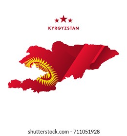 Kyrgyzstan map with waving flag. Vector illustration.