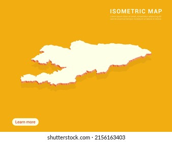 Kyrgyzstan map white on yellow background with 3d isometric vector illustration.