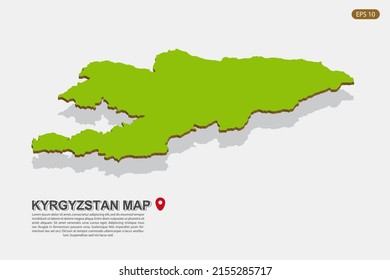 Kyrgyzstan Map - World map International vector template with isometric style including shadow, green and brown color isolated on white background for design - Vector illustration eps 10